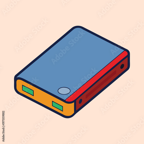 Stylized Illustration of a Portable Power Bank Device for Electronics Charging