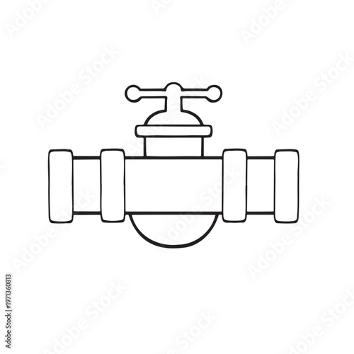 Pipe with shutoff valve monochrome line art vector