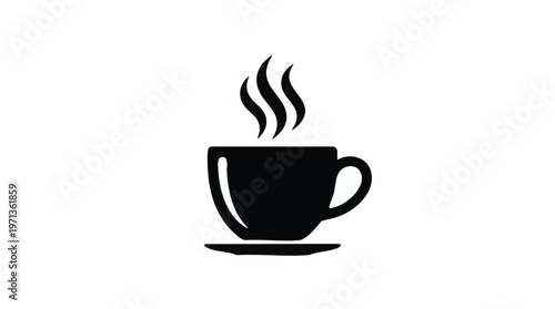A black silhouette of a steaming hot coffee cup