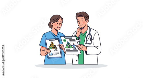 Doctor and nurse reviewing medical images.