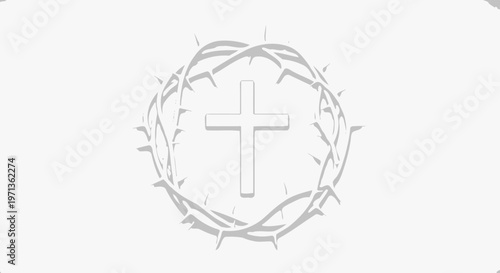 Cross with thorny laurel wreath symbol.