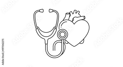 Stethoscope and heart medical symbol.
