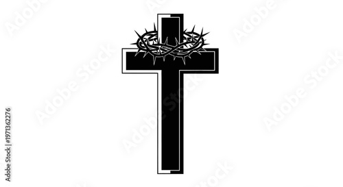 Black cross with crown thorns symbol.