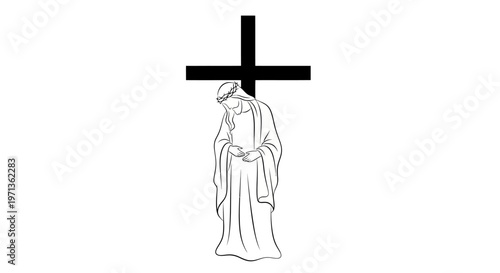 Jesus Christ standing under cross.