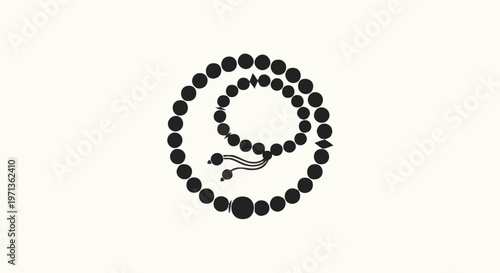 A black rosary on a beige background