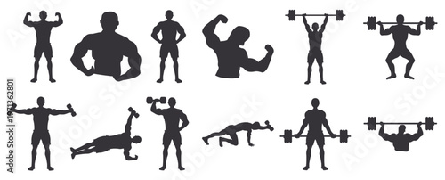 Set of bodybuilder body vector illustration