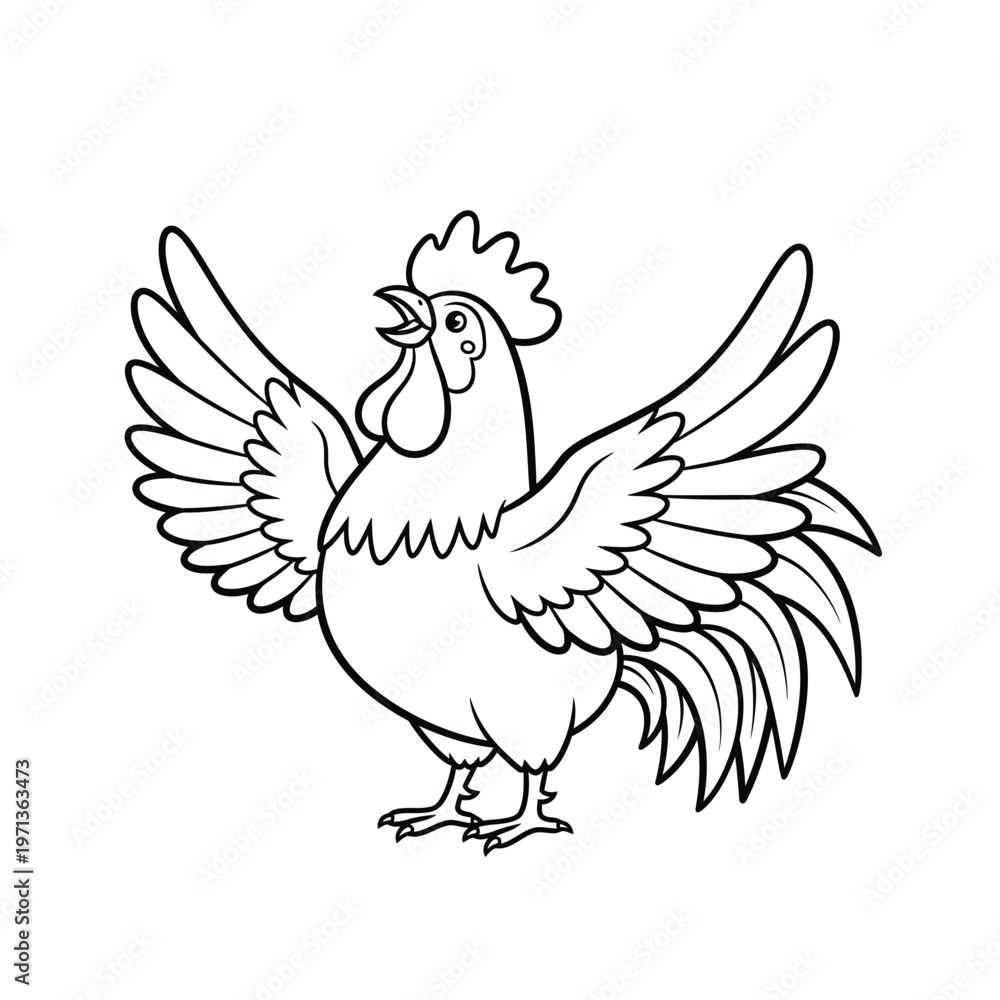 Fototapeta premium Rooster Crowing Coloring Page