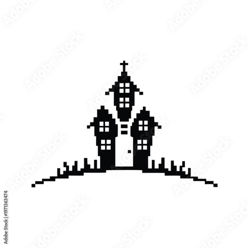 Spooky Old House Black and White Illustration