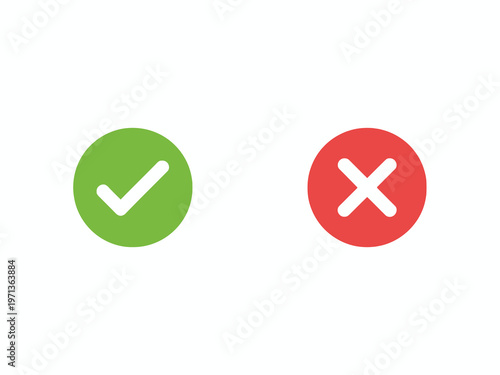 Green Tick and Red Cross Circle Icons on White Background