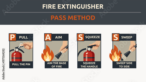 Fire Extinguisher PASS Method Instructional Infographic