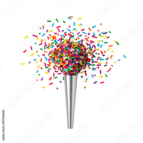 Colorful sprinkles exploding from ice cream cone