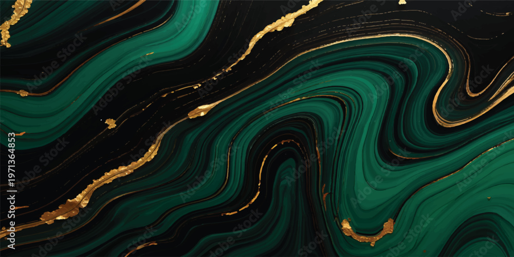 Obraz premium Abstract green and brown fractal background featuring a 3d liquid wave design with a swirl texture and flowing light curves for an artistic wallpaper backdrop
