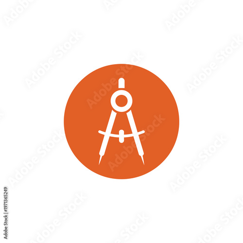 Vector icon featuring a pair of white compasses centered on an orange circular background