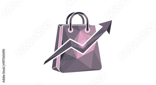 Shopping bag with upward trending graph, concept of sales growth and retail success