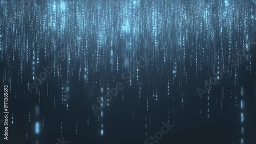 Vertical big data rain flow Big Data Flow falling digital particles on dark background concept of information stream and cyber environment