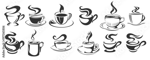 Coffee cups vector icons set 