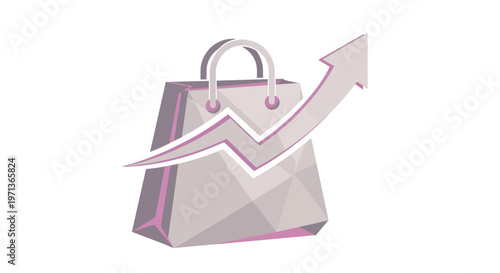 Shopping bag with upward trending graph, representing sales growth and success
