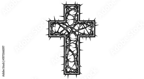 Cross made of barbed wire symbol.