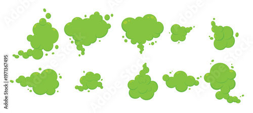 Smelling green cartoon smoke or fart clouds flat style design vector illustration.