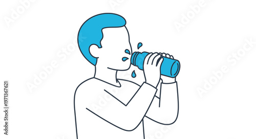 Illustration of a man drinking water from a bottle