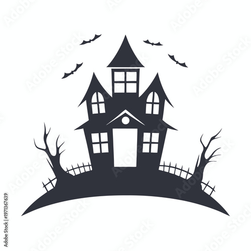 Two eerie solid haunted houses on a hill illustration