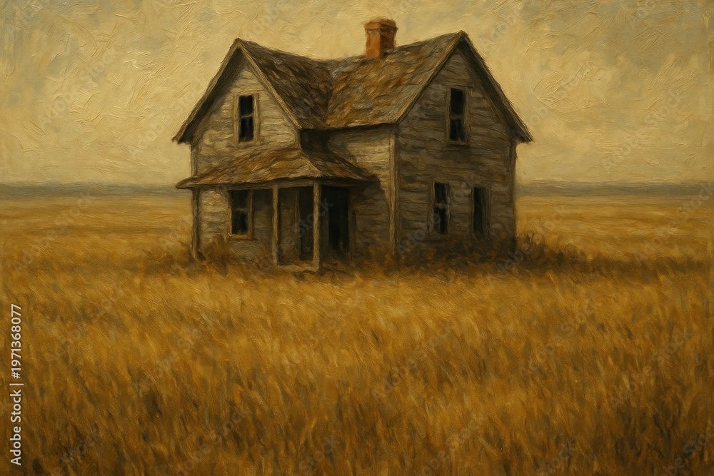 Fototapeta premium Rustic house in golden field background