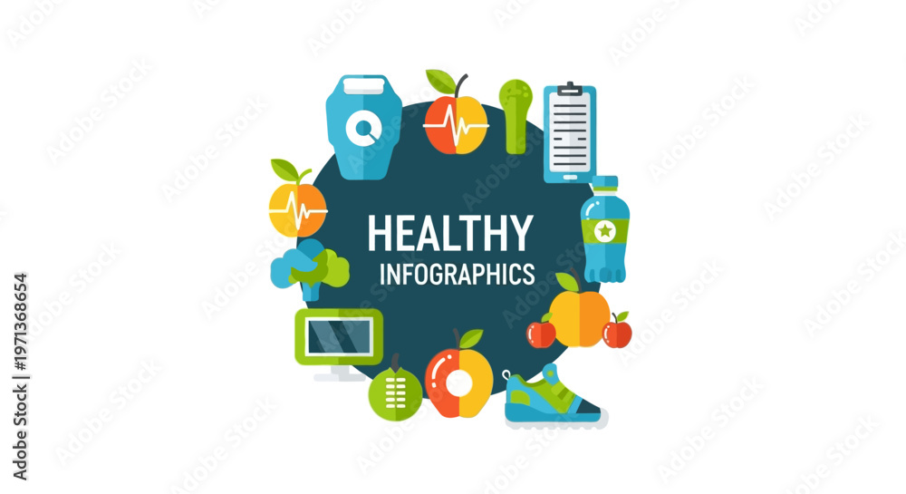 Fototapeta premium Healthy infographics colorful icons design.