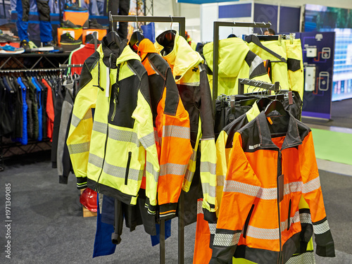 High visibility safety jackets on retail display rack