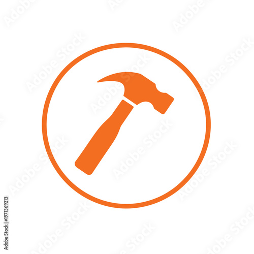 Vector of a hammer enclosed within a circular frame in bold orange color