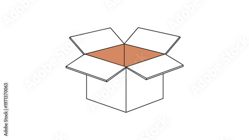 Simple illustration of an open empty cardboard box with white outer surfaces and a brown interior on a white background.