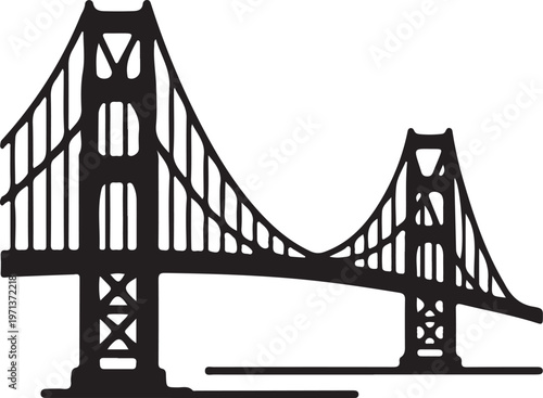 Golden Gate Bridge icon in silhouette on white background.