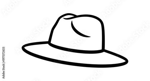 Minimalist monochrome depiction of a stylish hat with defined brim and crown details