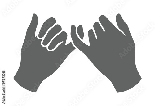 Pinky promise gesture, two hands interlocking fingers, a symbol of friendship, trust, and agreement. A simple, graphic vector illustration for commitment and loyalty concepts.
