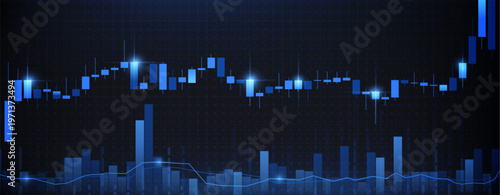 Stock market chart with blue candlestick graph. Vector realistic illustration of forex trading data diagram, financial rise and fall analysis, investment trends chart, business index background
