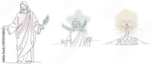 Elegant Line Art Illustrations of Jesus Christ Depicting Faith, Hope, and Divine Grace for Religious and Spiritual Designs