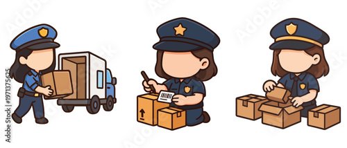 Female police officer inspecting and handling packages