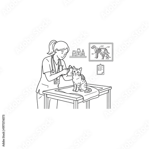 Veterinarian examining a cat closely.