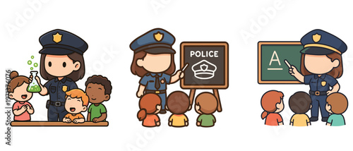 Police officers teaching children in classroom settings