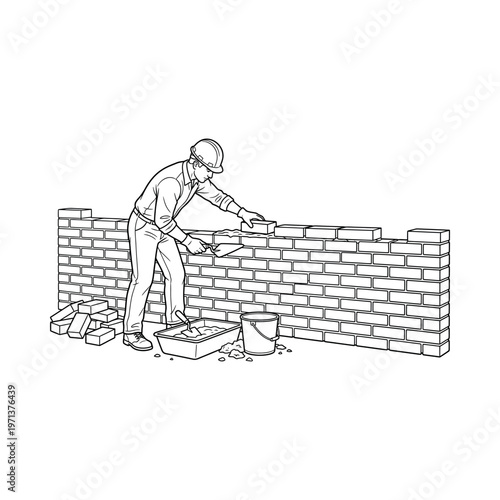 Man laying bricks on a wall.
