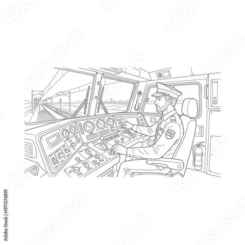 Firefighter in Fire Truck Driving.