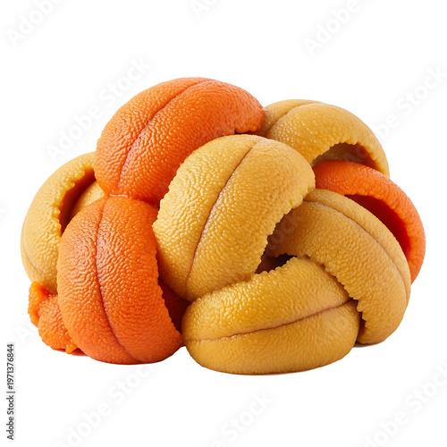Uni Delights: A close-up view unveils an exquisite assortment of vibrant sea urchin roe, showcasing their unique textures and succulent appeal.