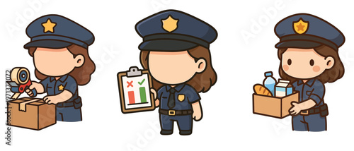 Female police officer with package and checklist