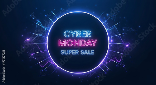 Cyber Monday super sale neon sign on dark background