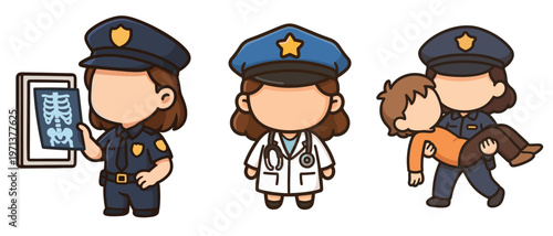 Police Officer Holding X-ray and Carrying Child with Doctor