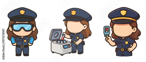 Female police officer using scientific and medical equipment