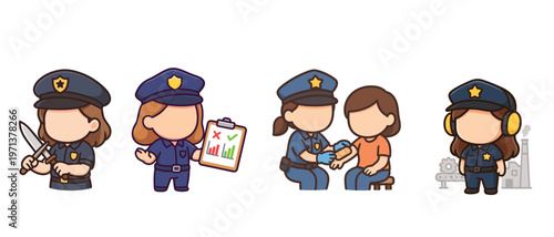 Female police officers performing duties flat vector illustration