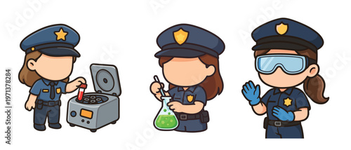 Female police officers conducting forensic science tasks