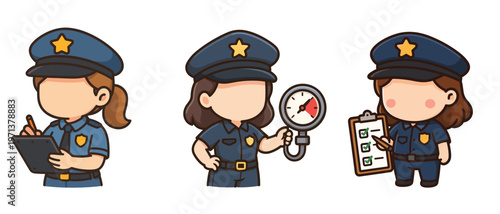 Female police officers checking pressure and making notes cartoon