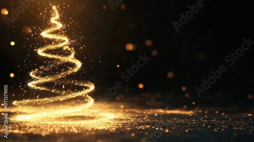 Golden Christmas Dream: A stunning, artistic depiction of a glowing Christmas tree, sparkling with golden light against a dark background, radiating warmth and festive cheer.