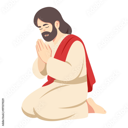Jesus Praying on Knees Illustration